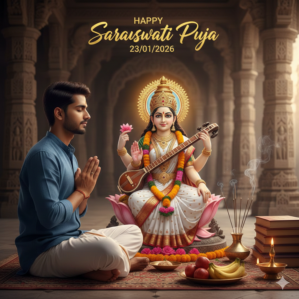 Happy Saraswati Puja Ai Photo Editing Prompt - AI Generated Image