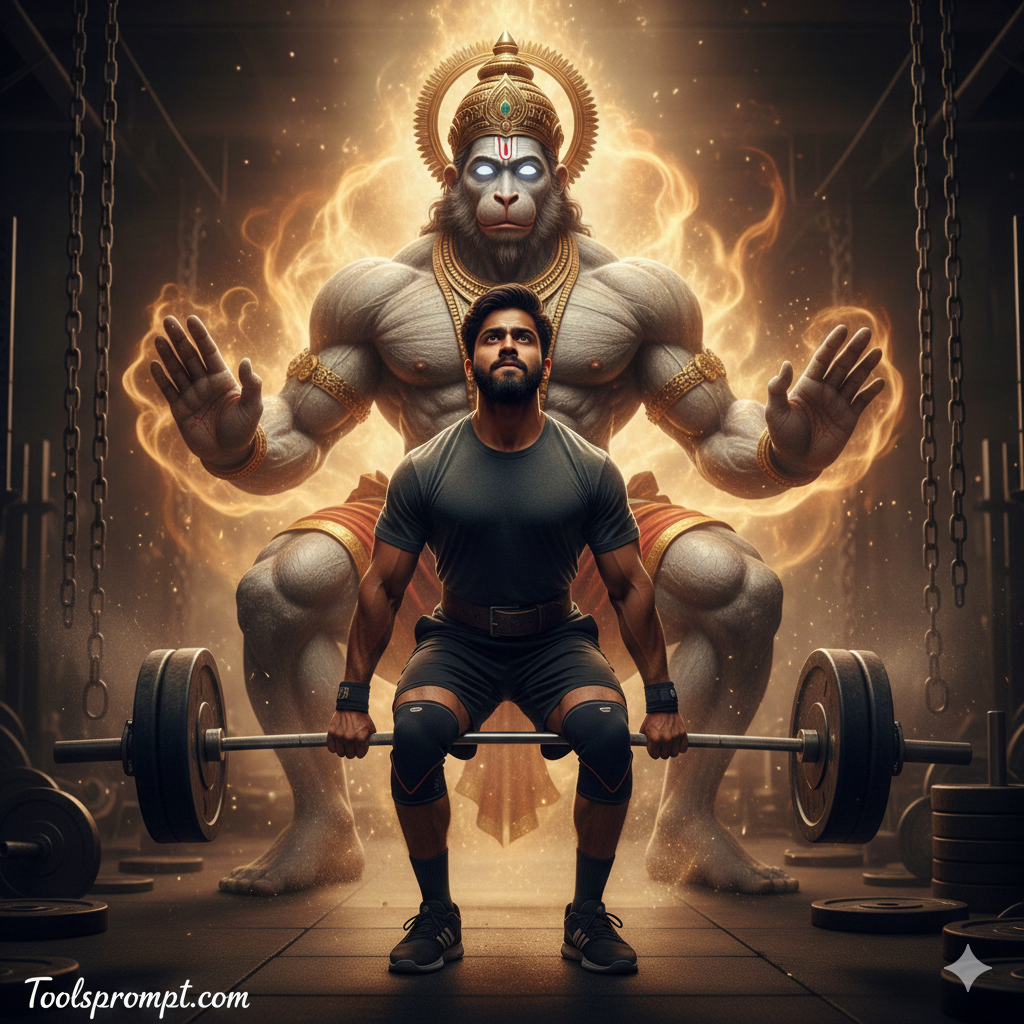 Gym Prompt Gemini Viral Hanumanji Weight Lifting Google Gemini Prompt - AI Generated Image