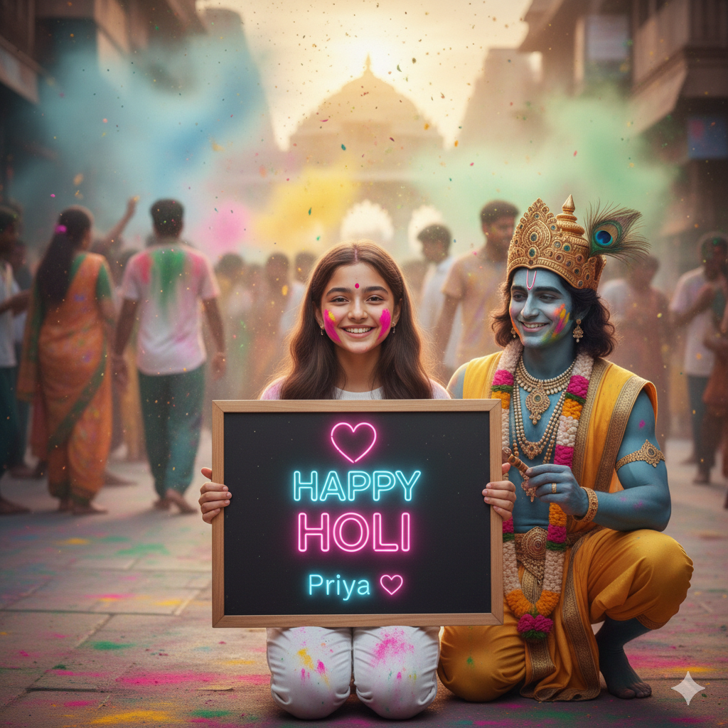 Trending Happy Holi Text Ai Photo Editing Prompt - AI Generated Image