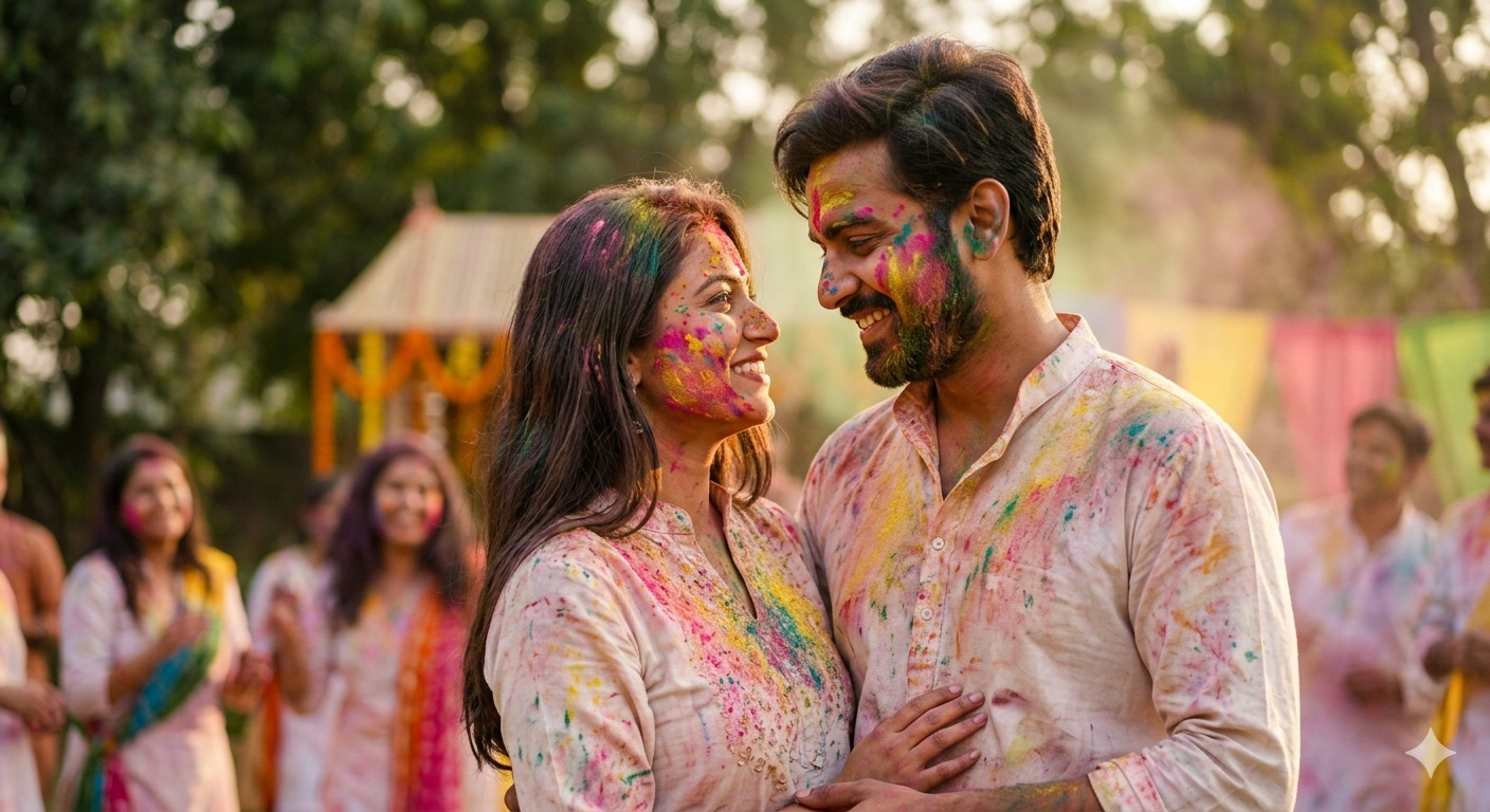 Couple Holi Ai Photo Editing Prompt  - AI Generated Image