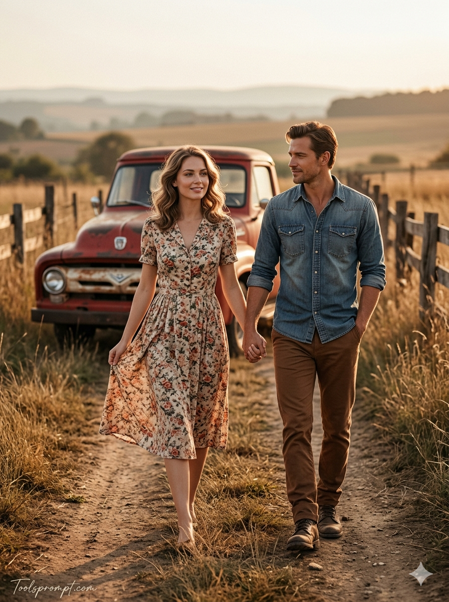 Best Retro Syle Vintage Couple Photo Editing Prompts - AI Generated Image