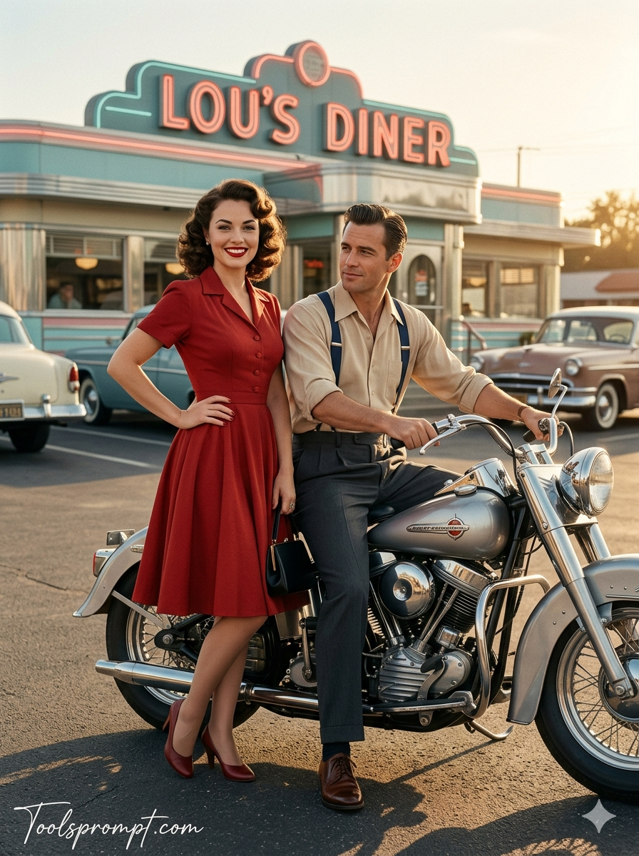 Retro Syle Vintage Couple Prompt - AI Generated Image