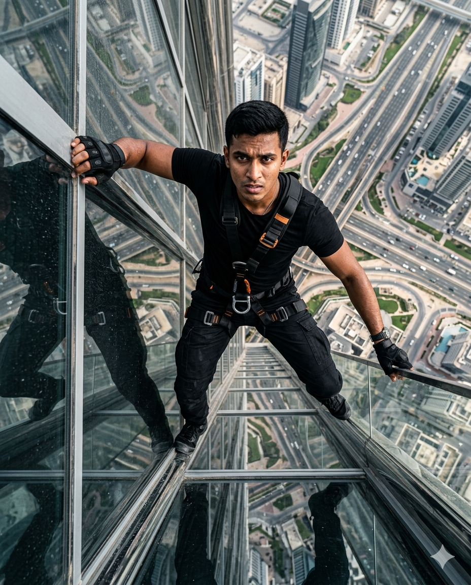 Burj Khalifa Ai Prompt Hanging On Burj Khalifa Ai Photo Editing Prompt  - AI Generated Image