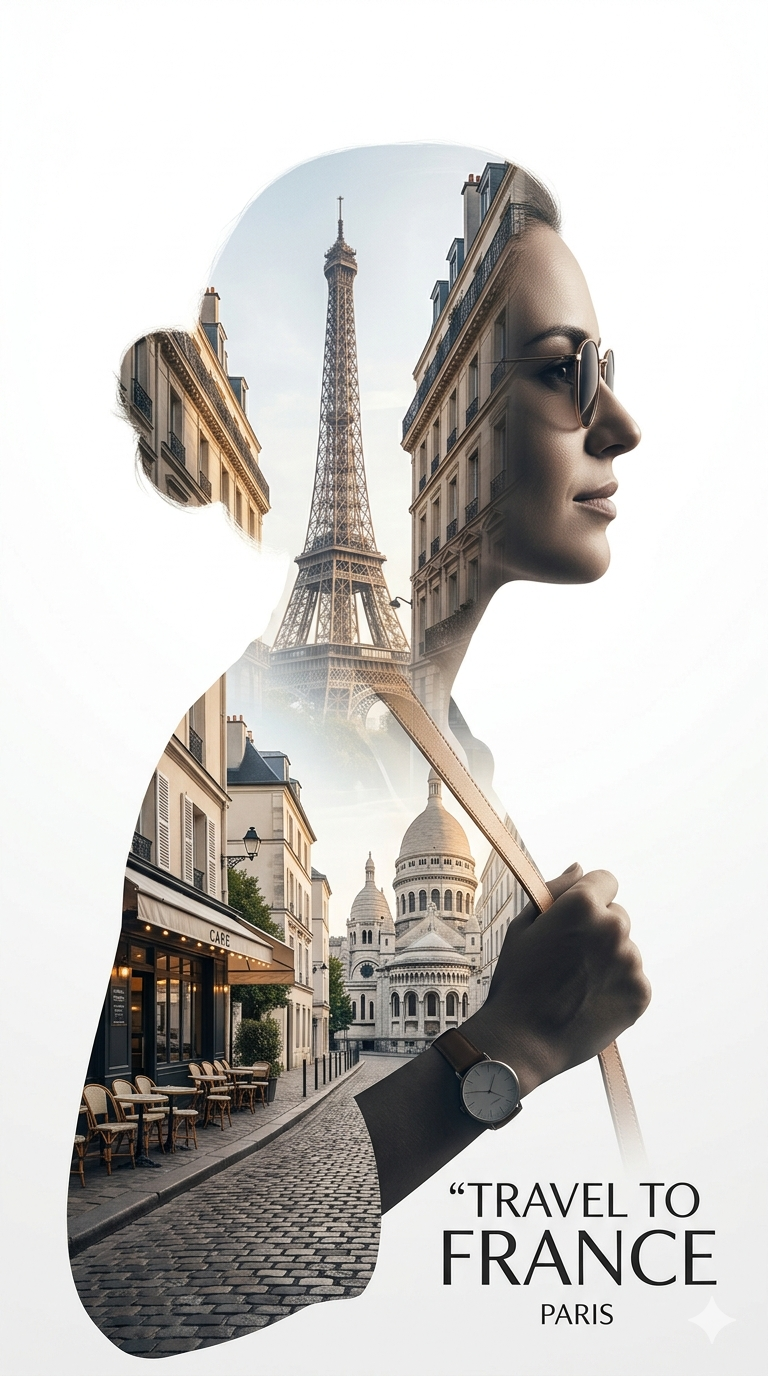 Double Exposure Travel Poster For France Ai Photo Editing Prompt  - AI Generated Image