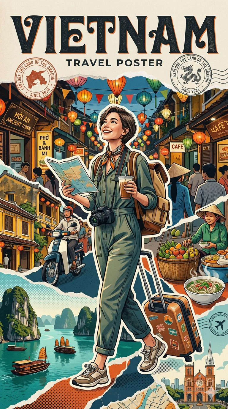 Travel Poster Collage Ai Prompt For Vietnam  - AI Generated Image