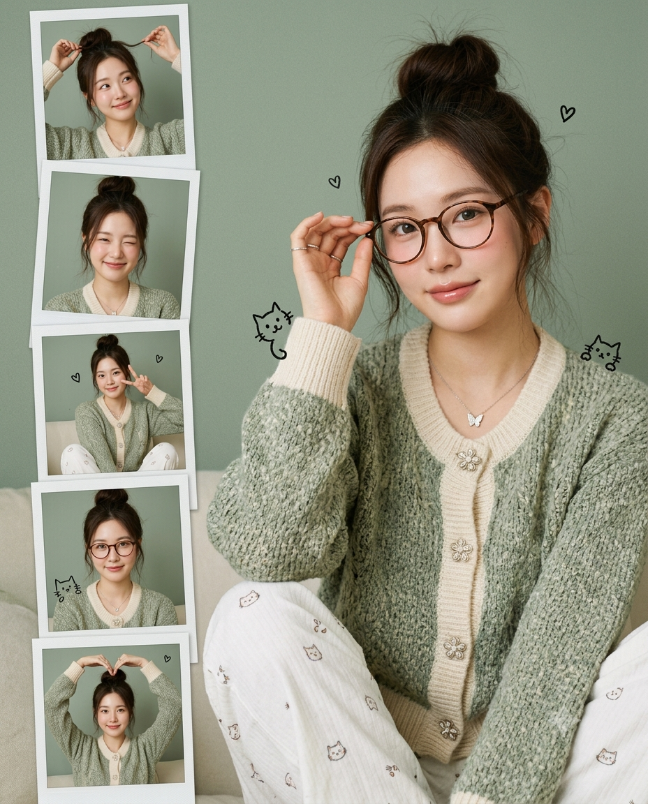 Prompt Seen: Cozy Korean Lifestyle Photo Collage - AI Polaroid Portrait Prompt for Viral Instagram/Pinterest - AI Generated Image