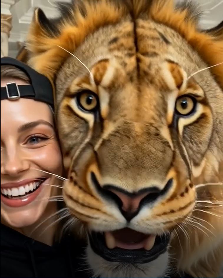 Selfie With Lion Simba Ai Video Editing Prompt  - AI Generated Image